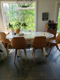 Beautiful Real Wood Dining Table and mid century chairs