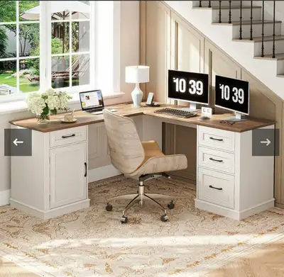 BRAND NEW - Farmhouse 59in L-Shaped Executive Desk... LOT# 119, View more