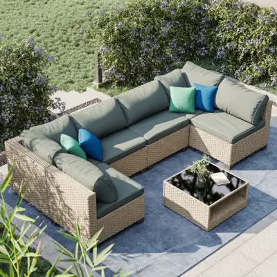 Wicker Patio Sectional Sofa Set with Coffee Table, View more