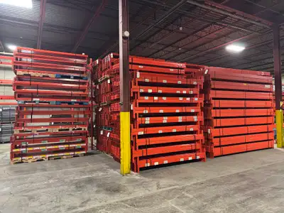 We have a huge inventory of used 8' x 3" redirack industrial warehouse rack beams available availabl...