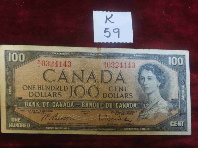 1954 Canadian $100 Bill in Arts & Collectibles in Brandon