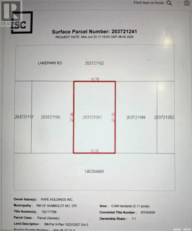 9 Lakepark ROAD Humboldt Rm No. 370, Saskatchewan in Land for Sale in Saskatoon - Image 3