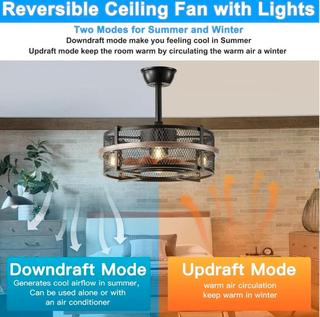 cifyses Ceiling Fan with Lights,19'' Farmhouse Ceiling Fans with in Other in Gatineau - Image 2