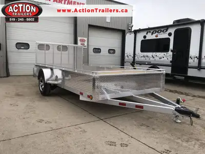 ACTION SERIES 80" X 14 ALL ALUMINUM UTILITY TRAILERS WITH SOLID ALUMINUM SIDES AND TOP TIE DOWN RAIL...