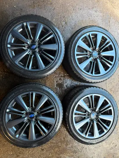 RIMS OEM 17" SUBARU WRX ALLOY RIMS 5x114.3 TIRES 235 45 17 Dunlop Sport Maxx RT Tread Depth 7 7 6 6...