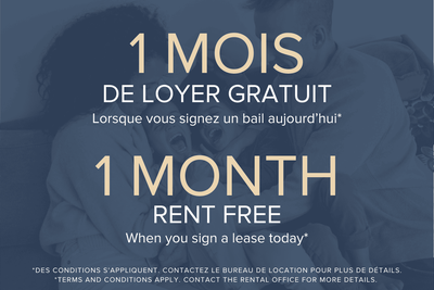 1 Month Free Rent Visitez notre site Web : https://www.capreit.ca/fr/appartements-a-louer/montreal-q...