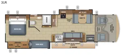 Jayco Alante class A gas motorhome 31R highlights: Bunk Beds Two Slides Sofa Dinette Outside Enterta...