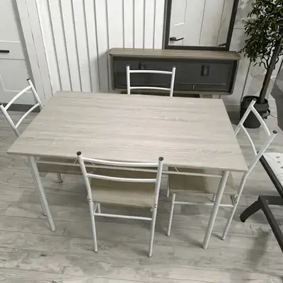 New 5-Piece Dining Set with Oak Top & White Metal K2505, View more