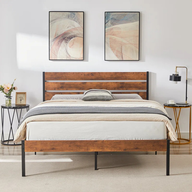 Metal and Wood Frame Bed - Queen Size in Beds & Mattresses in Hamilton - Image 2