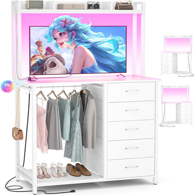 BRAND NEW - Cyclysio Dresser with Hutch & Clothes Rack... LOT# 4, View more