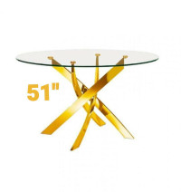 Glass Dining Table 51" Diameter With Golden Legs / BIG TABLES