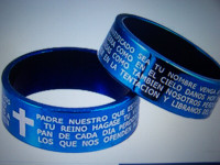 Religious The Lord`s Prayer Blue Spanish Engraved Band Ring