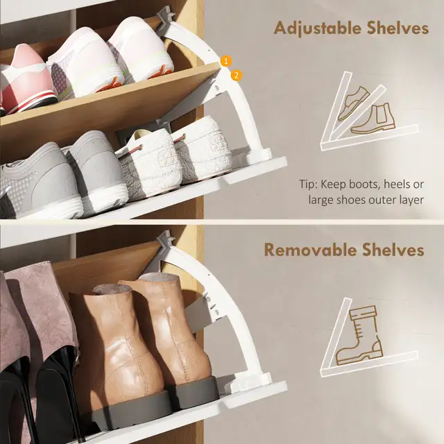Narrow Shoe Cabinet for Entryway with 2 Flip Drawers, Top Drawer in Home Décor & Accents in City of Toronto - Image 6