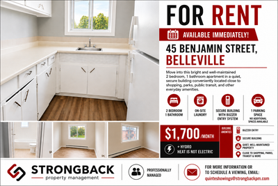 Bright 2-Bedroom Apartment | Available Immediately $1,700/month + Hydro (Heat is not electric) Enjoy...