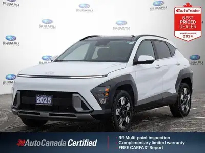 Atlas White 2025 Hyundai Kona 2.0L Preferred AWD CVT I4 APPLE CAR PLAY, SUNROOF, HEATED STEERING WHE...