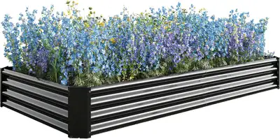 NEW BLACK STEEL RECTANGLE RAISED GARDEN PLANTER, View more