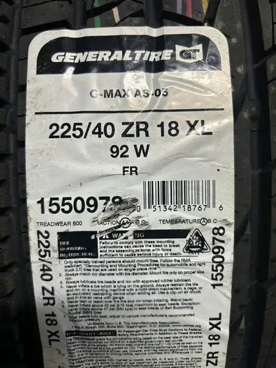 These are NEW General G-Max AS-05 Top Line All Season Tires. $50 Mail in Rebate With The Purchase of...
