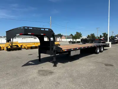 ON ORDER Precision 32’ gooseneck trailer, 5’ beavertail with full width spring assisted monster ramp...