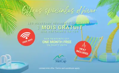 Promotions: One Month Free on select units, limited time offer only. Please call: 438-794-4678 Life...