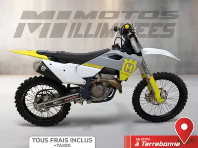 HUSQVARNA FC 350 2023 Gris et Blanc 75 km km au compteur. Motos Illimitées Terrebonne. Prix de vente...
