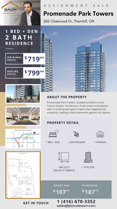 Promenade Park Towers - Assignment Sale - 860 sqft terrace in Condos for Sale in City of Toronto - Image 2