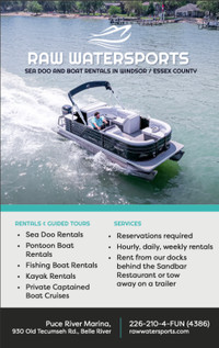 Pontoon Boat, Fishing Boats, Jet Ski/ Sea Doo & Kayak Rentals