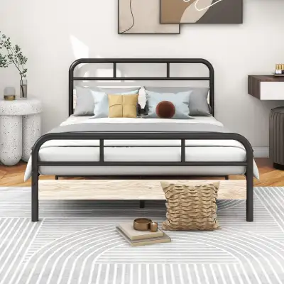 BRAND NEW - Metal Full Bed Frame with Wood Headboard and Footboa, View more