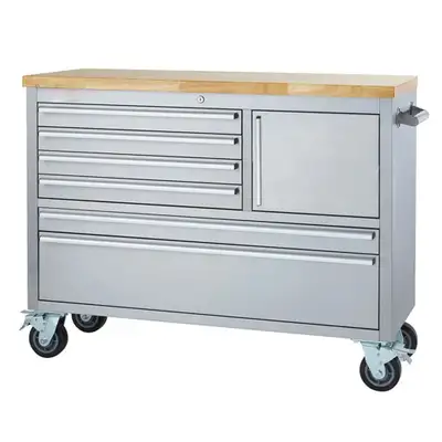 48" Stainless Steel Tool Chest – 6 Drawer with Wood Top HTC4806W, View more