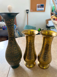 Vintage Etched solid brass Vase