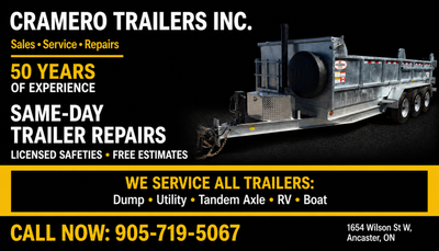 CRAMERO TRAILERS INC. WE REPAIR AND SERVICE ALL MAKES OF TRAILERS UP TO 10 TON WE DO ANNUAL SAFTIES...