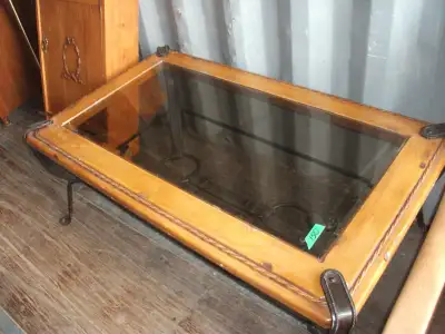 Nice Very niceHeavy Wrough Iron and Glass Coffee Table, View more