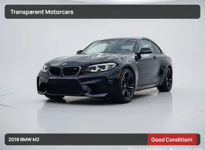 Transparent Motorcars is pleased to offer this beautiful 2018 BMW M2 Black Sapphire Metallic, with 5...