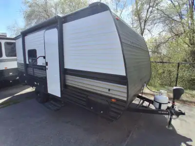 Keystone Hideout Mini travel trailer 166RB highlights: Full Rear Bath Front Olympic RV Queen Bed 3.3...