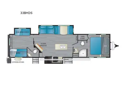 Heartland North Trail travel trailer 33BHDS highlights: Triple Slide Outs Exterior Kitchen Kitchen I...