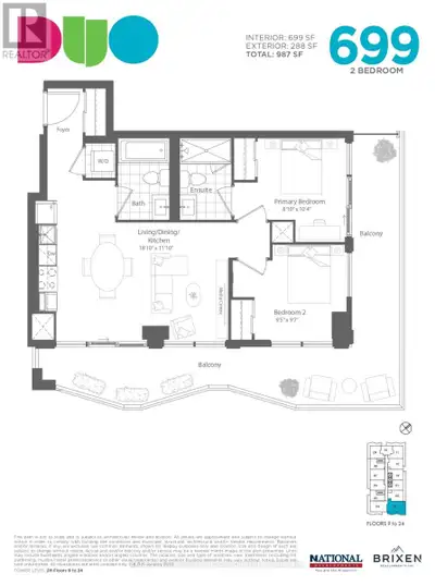 2 Bed Corner with a Massive Wrap-Around Balcony! This 2 Bedroom features a 288 sq ft Balcony facing...