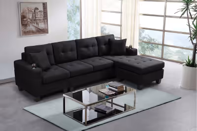 NEW 4 SEATER L SHAPE SECTIONAL CHAISE SOFA LOUNGER BLACK BT2192B GRAY BT2192G SALE $599.95 EA REVERS...