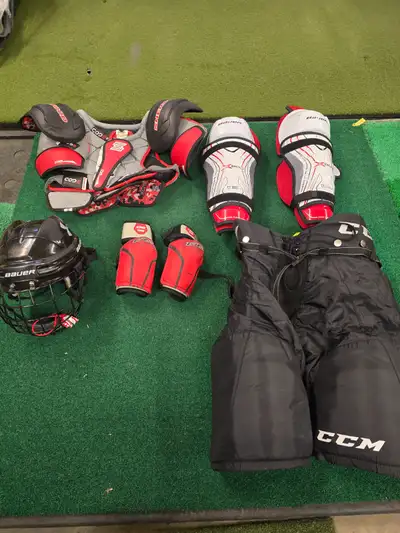 Hocley equipment, pants, shin, elbow, chest pads, bag., View more