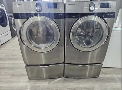 Samsung 27" Stainless Steel Frontload Washer Dryer W/Pedestals, View more