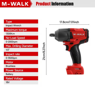 M-WALK 1300N.m High Torque 1/2 Inch Impact Wrench, View more