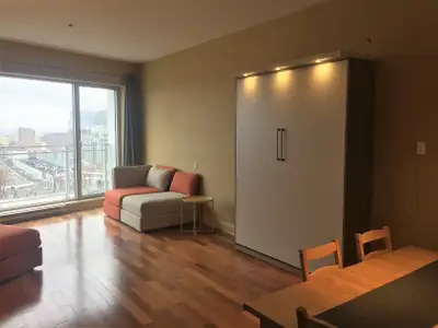 GRAND STUDIO MEUBLÉ ET TRÉS LUMINEUX EN HAUTEUR À LOUER IMMÉDIATEMENT: 1 table et 5 chaises, 3 canap...