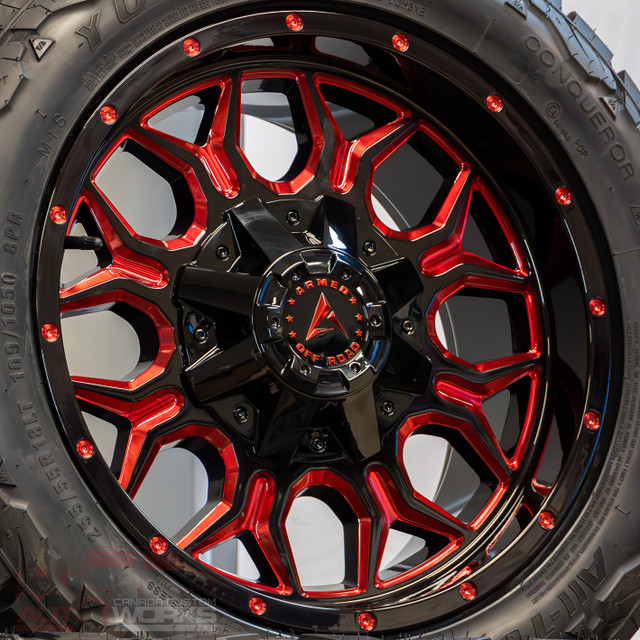 18x9 Armed INFANTRY! GLOSS BLACK with RED MILLING! $1190/SET in Tires & Rims in Kelowna