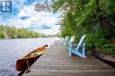 Nestled in Canada's wilderness lies Algonquin Park, home to this serene cottage on Joe Lake. Enjoy b...