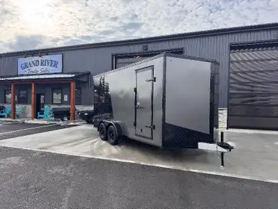 Grand River Trailer Sales cargo trailer Aluminum 7x16+Vee Blackout Package, 7FT interior height, Ram...