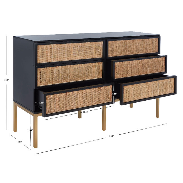 SAFAVIEH Zadie 6 Drawer Rattan Dresser - Black/Gold in Dressers & Wardrobes in Oshawa / Durham Region - Image 2