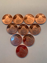 10 - 1 Oz Copper Bullion Panda Design Red Coins 0.999 Fine Coppe
