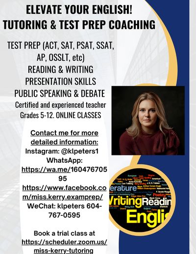 English Teacher SAT/ACT/SSAT Exam Prep, View more