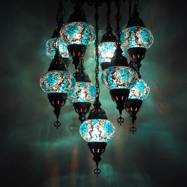 Turkish Mosaic Ceiling Lamp 9 Balls - Blue in Indoor Lighting & Fans in City of Toronto - Image 2
