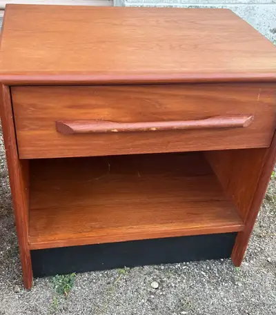 Teak Bed Side Table with Drawer + Shelf, View more