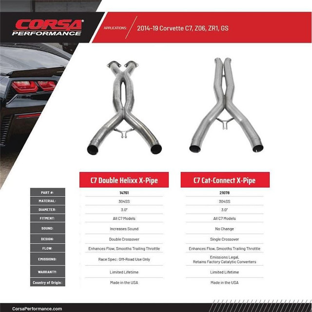 Corsa Double Helixx X-Pipe - C7 Corvette in Engine & Engine Parts in Mississauga / Peel Region