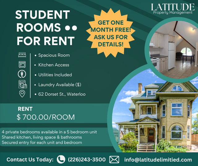 62 DORSET ST - STUDENT RENTALS AVAILABLE in Room Rentals & Roommates in Kitchener / Waterloo - Image 2